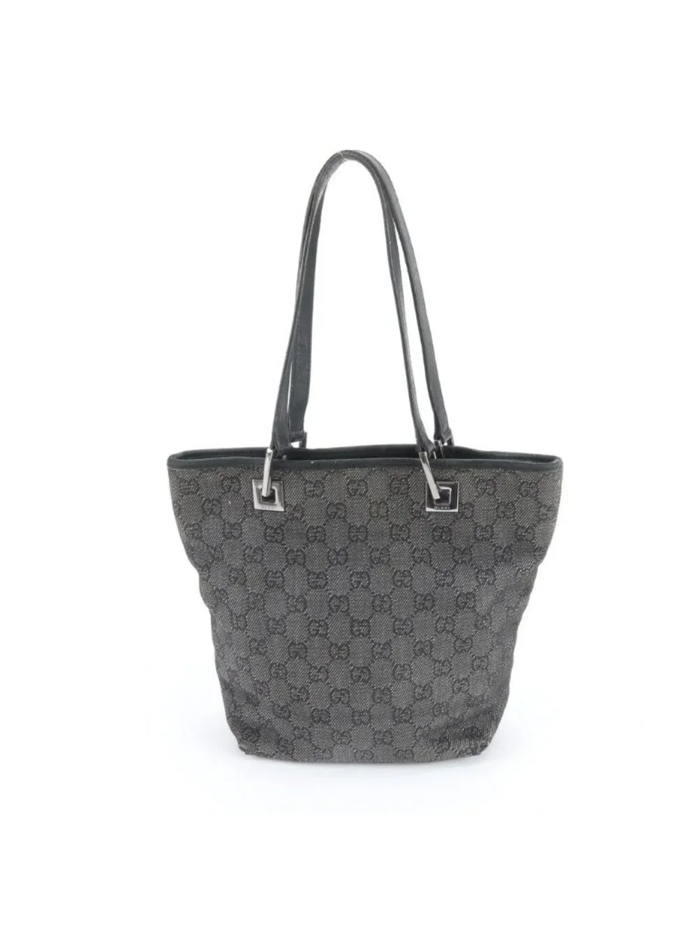 Gucci GG Canvas Leather Tote Shoulder Hand Black